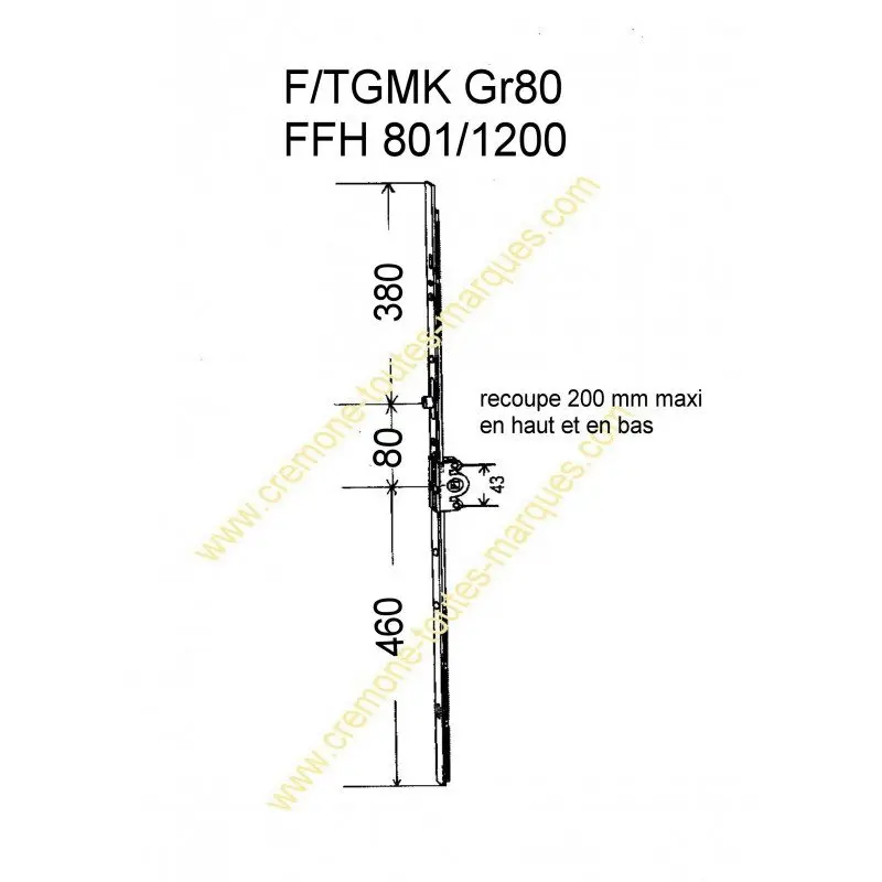 crémone de remplacement Si - FGMK4040 Gr80